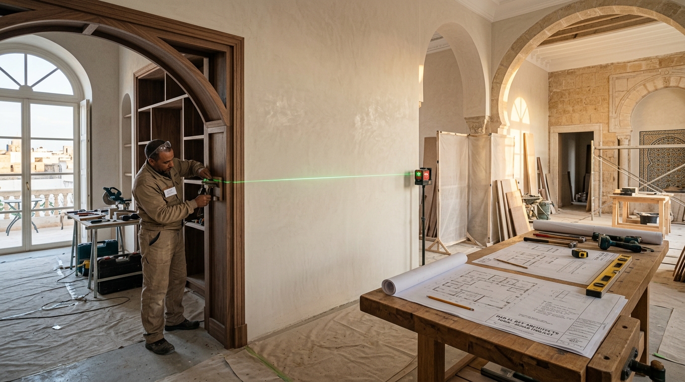 Précision sur le chantier ALEM DESIGN - vérification laser des menuiseries et plans d'architecte